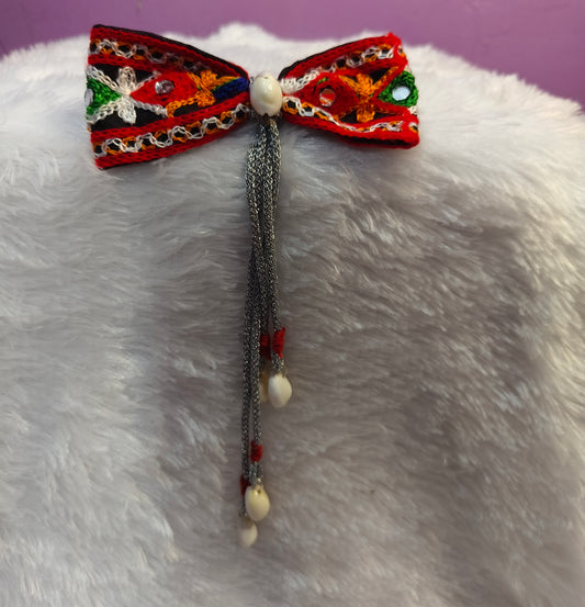 Handmade Embroidered Bow with Cowrie Shell Tassels 🌺✨
