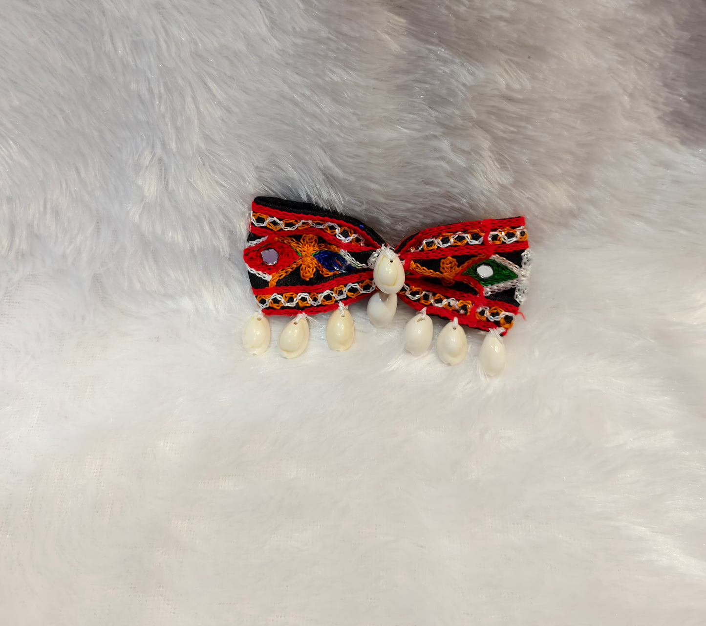 Navratri special Handmade Boho Embroidered Bow with Cowrie Shells 🌸✨