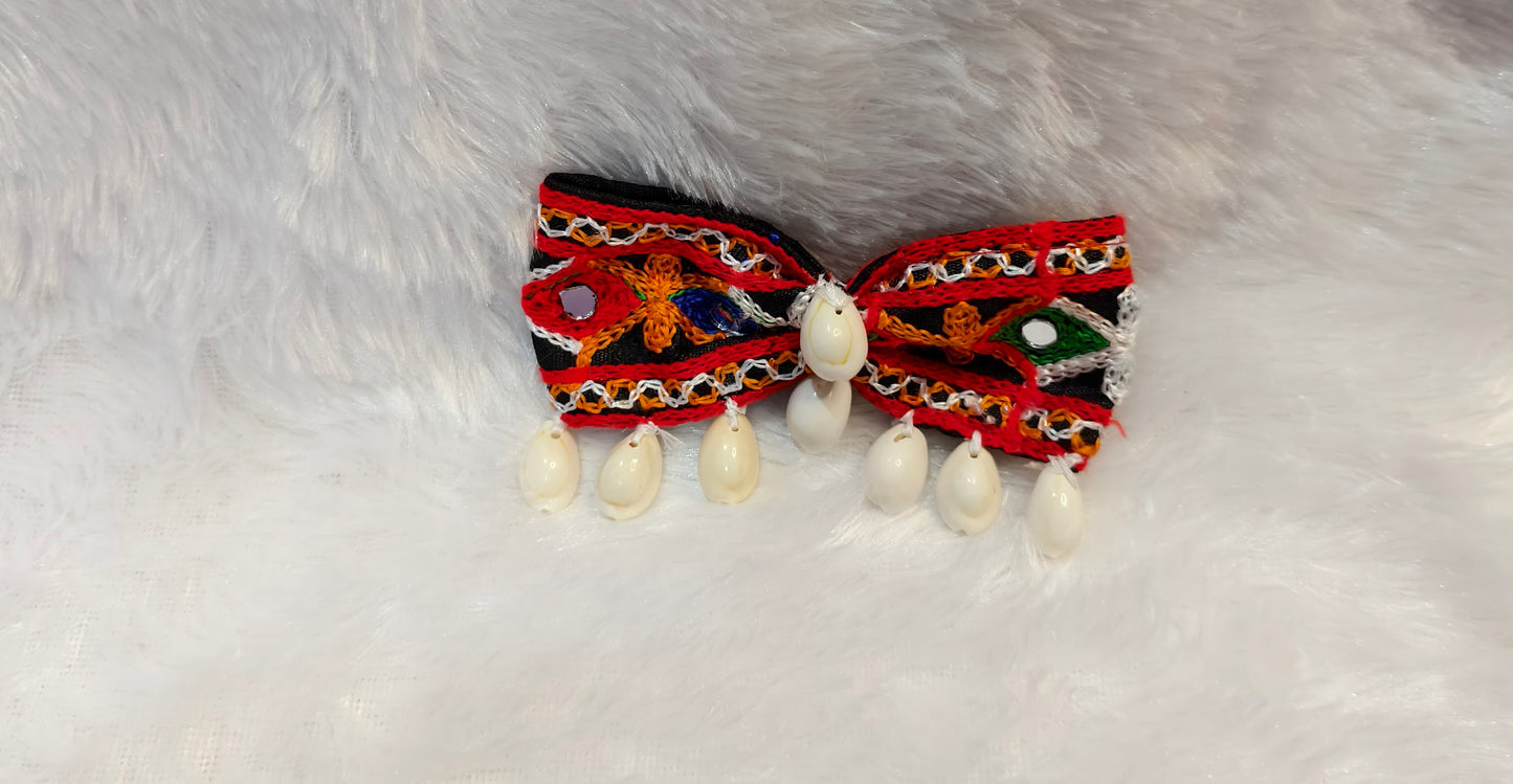 Navratri special Handmade Boho Embroidered Bow with Cowrie Shells 🌸✨