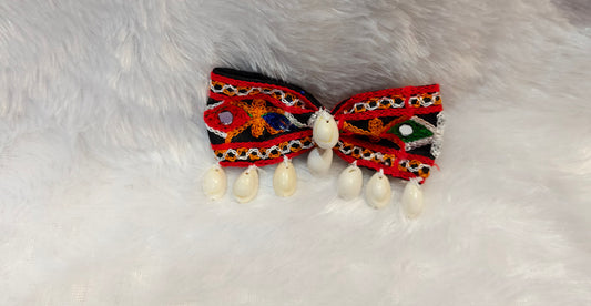 Navratri special Handmade Boho Embroidered Bow with Cowrie Shells 🌸✨